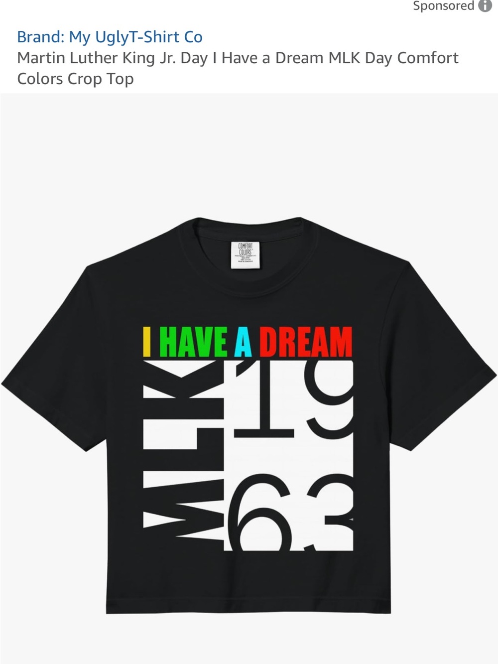 Kids Black 'I Have A Dream' Graphic Crop Tee